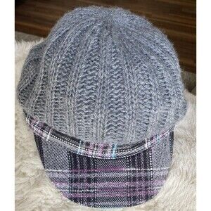 Grey Knit And Purple Plaid Bill Newsboy Hat Women’s